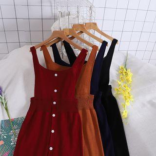 Plain Single-breasted Sleeveless Knit Dress