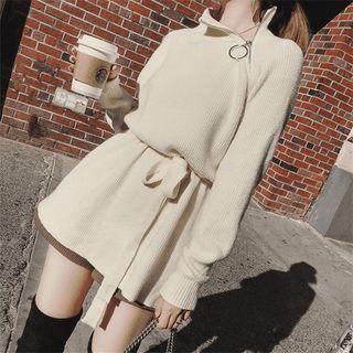 Set: Long-sleeve Sashed Top + Wide-leg Shorts
