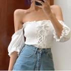 Lace Up Off-shoulder Blouse White - One Size