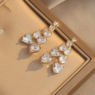 Cz Heart Drop Earring 1 Pair - Drop Earrings - Love Heart - White - One Size