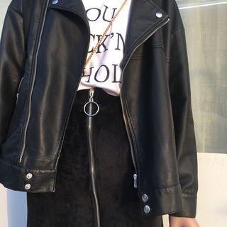 Plain Ring-accent Zip Skirt