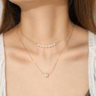 Faux Pearl Pendant Layered Choker Necklace C07108 - One Size