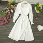 Plain Shirred Midi A-line Dress