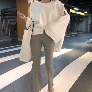 Cutout Loose-fit Pullover / High Waist Boot-cut Pants