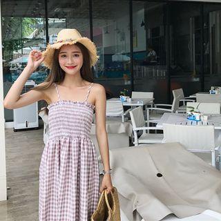 Check Ruffled Spaghetti Strap Dress