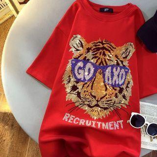 Short-sleeve Sequin Tiger T-shirt