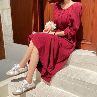 Off-shoulder Button-trim Dress