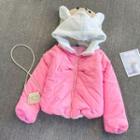 Bear Ear Accent Hood Padding Jacket Pink - One Size