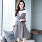 Mock Two-piece 3/4-sleeve Plaid Paneled A-line Mini Dress