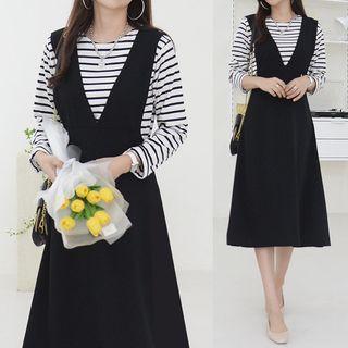 Set: Stripe T-shirt & A-line Pinafore Dress