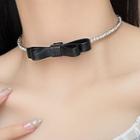 Faux Leather Bow Alloy Choker Silver - One Size