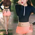 Set: Long-sleeve Tie-back Half-zip Rashguard + Bottom