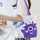 Cartoon Print Tote Bag Purple & Beige - One Size