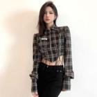 Plaid Lace-up Zip Crop Shirt