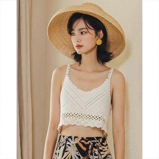 Eyelet Lace Cropped Camisole Top White - One Size