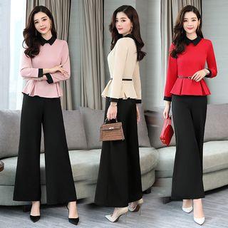 Set: Peplum Blouse + Wide Leg Pants