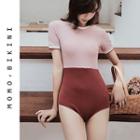 Set: Short-sleeve Swimsuit + Mini Skirt