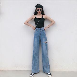 Ripped Wide-leg Denim Jeans