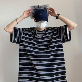 Round Neck Striped Oversized Short Sleeve T-shirt