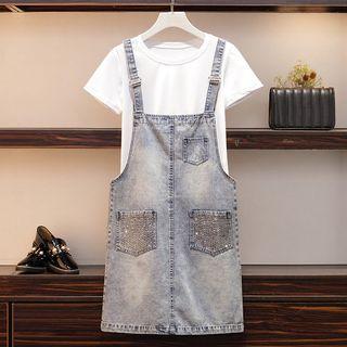 Rhinestone Pocket Mini Denim Dungaree Dress