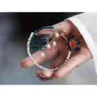 Flower Freshwater Pearl Hair Stick 1pc - Peacock Blue & White & Tangerine - One Size