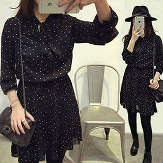Polka Dot Pleated Chiffon Dress