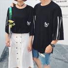Couple Matching Elbow-sleeve Dog Applique T-shirt