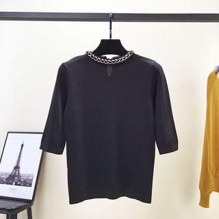 Chain Detail Elbow-sleeve Sweater