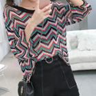 3/4-sleeve Zig Zag Sweater Multicolor - One Size