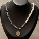 Disc Faux Pearl Chain Necklace White - One Size