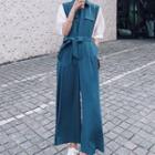 Short-sleeve Mock Two-piece Cropped Jumpsuit