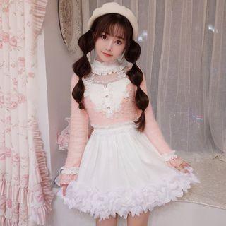 Flower Applique Lace Panel Long-sleeve A-line Dress