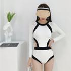 Long-sleeve Contrast Trim Cut Out Swimsuit