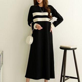 Contrast-trim Long A-line Dress