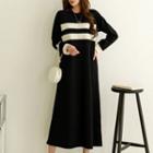 Contrast-trim Long A-line Dress