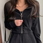 Velvet Set: Cropped Hoodie + Boot-cut Pants