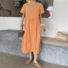 Short-sleeve Tiered Midi A-line Dress Orange - One Size