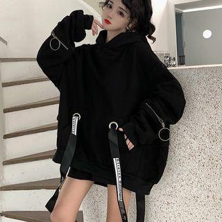 Strap Detail Oversize Hoodie Black - One Size