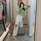 Long-sleeve T-shirt / Ripped Wide-leg Jeans
