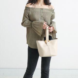 Off-shoulder Bell-sleeve Chiffon Blouse