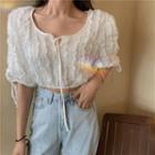 Ruffled Elbow-sleeve Cropped Blouse