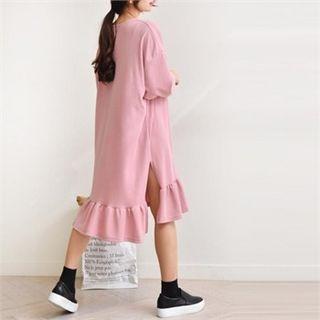 Slit-side Ruffle-hem Dress