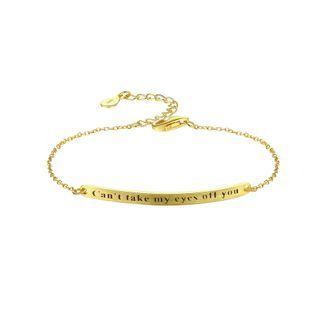 925 Sterling Silver Plated Gold Simple Fashion Geometric Bar Bracelet Golden - One Size