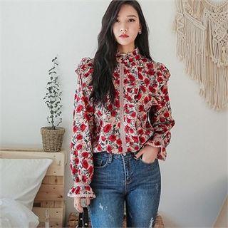 Crochet-trim Ruffled Floral Blouse