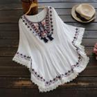 3/4-sleeve Embroidered Cape Top