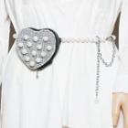 Rhinestone Faux Pearl Heart Belt Bag Black - One Size