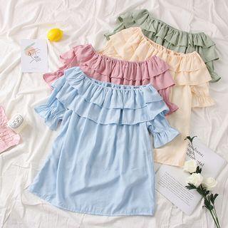 Ruffle-layered Boatneck Blouse