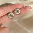 Flower Shell & Rhinestone Earring 1 Pair - Silver Needle Earrings - Gold - One Size
