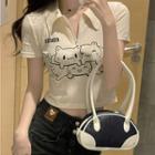 Short-sleeve Half-zip Polo Top White - One Size