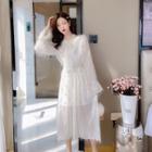Fringed Star Embroidered Long-sleeve A-line Midi Dress